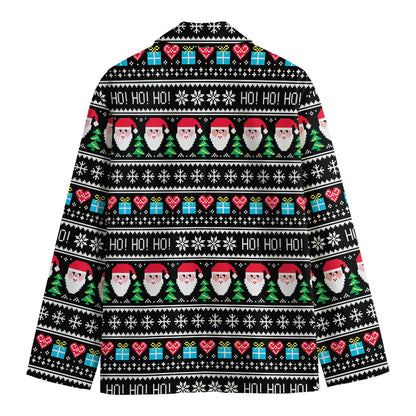 Pixel Christmas Santa Claus Print Men's Blazer