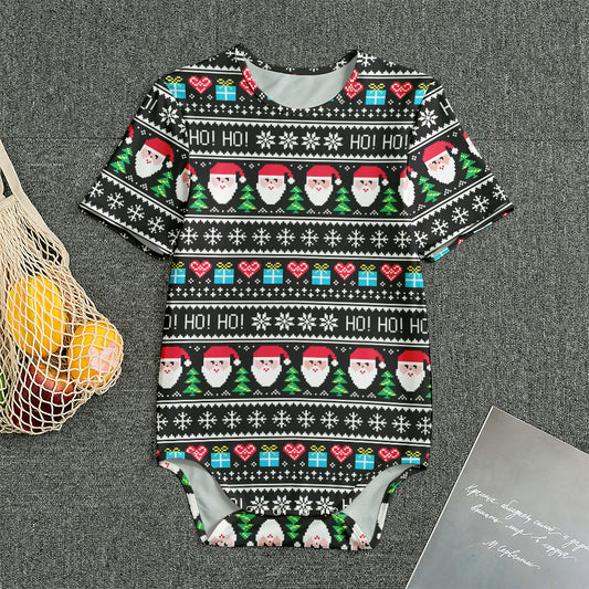 Pixel Christmas Santa Claus Print Men's Bodysuit