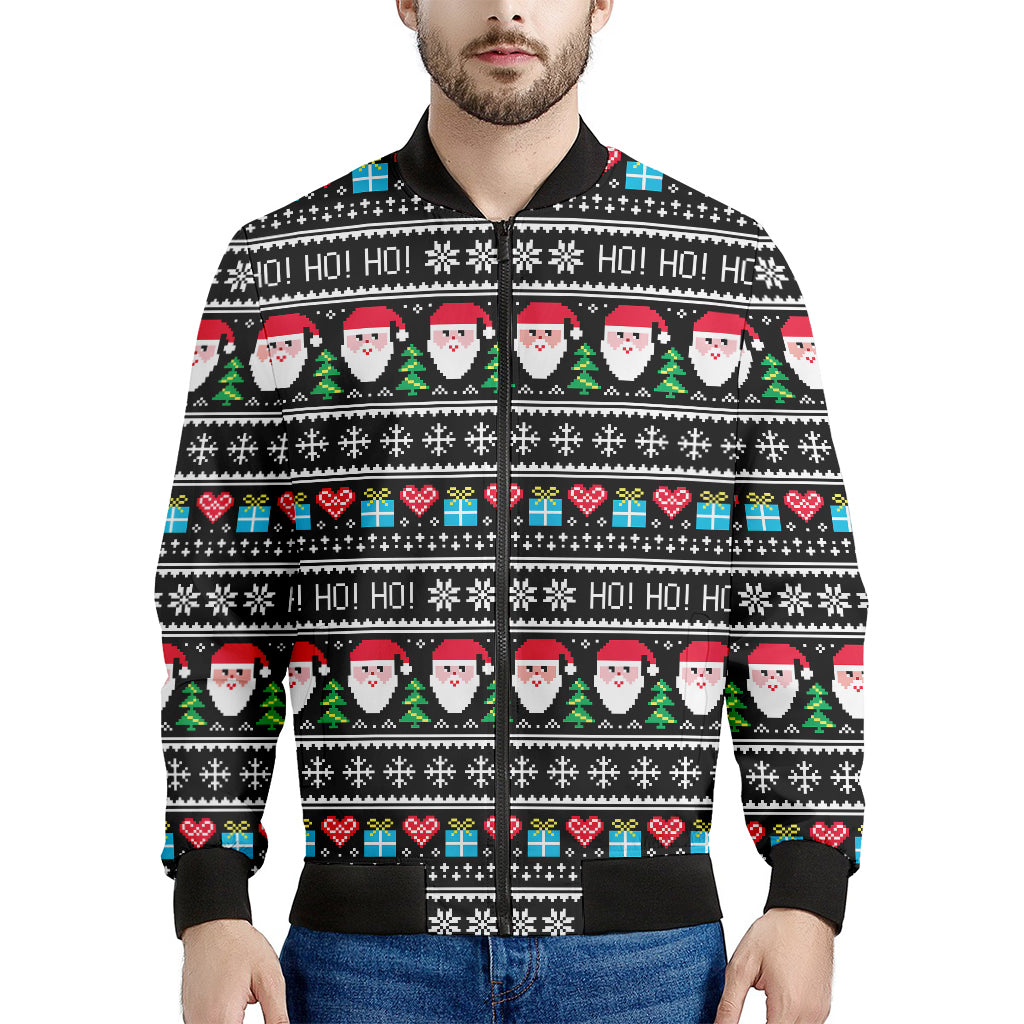 Pixel Christmas Santa Claus Print Men's Bomber Jacket