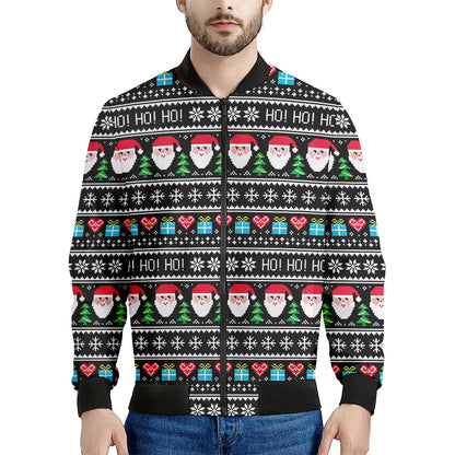 Pixel Christmas Santa Claus Print Men's Bomber Jacket