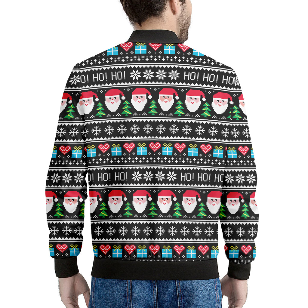 Pixel Christmas Santa Claus Print Men's Bomber Jacket