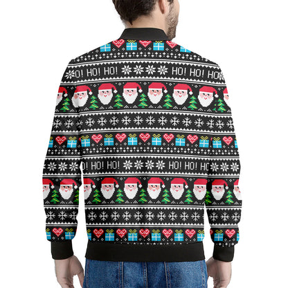 Pixel Christmas Santa Claus Print Men's Bomber Jacket