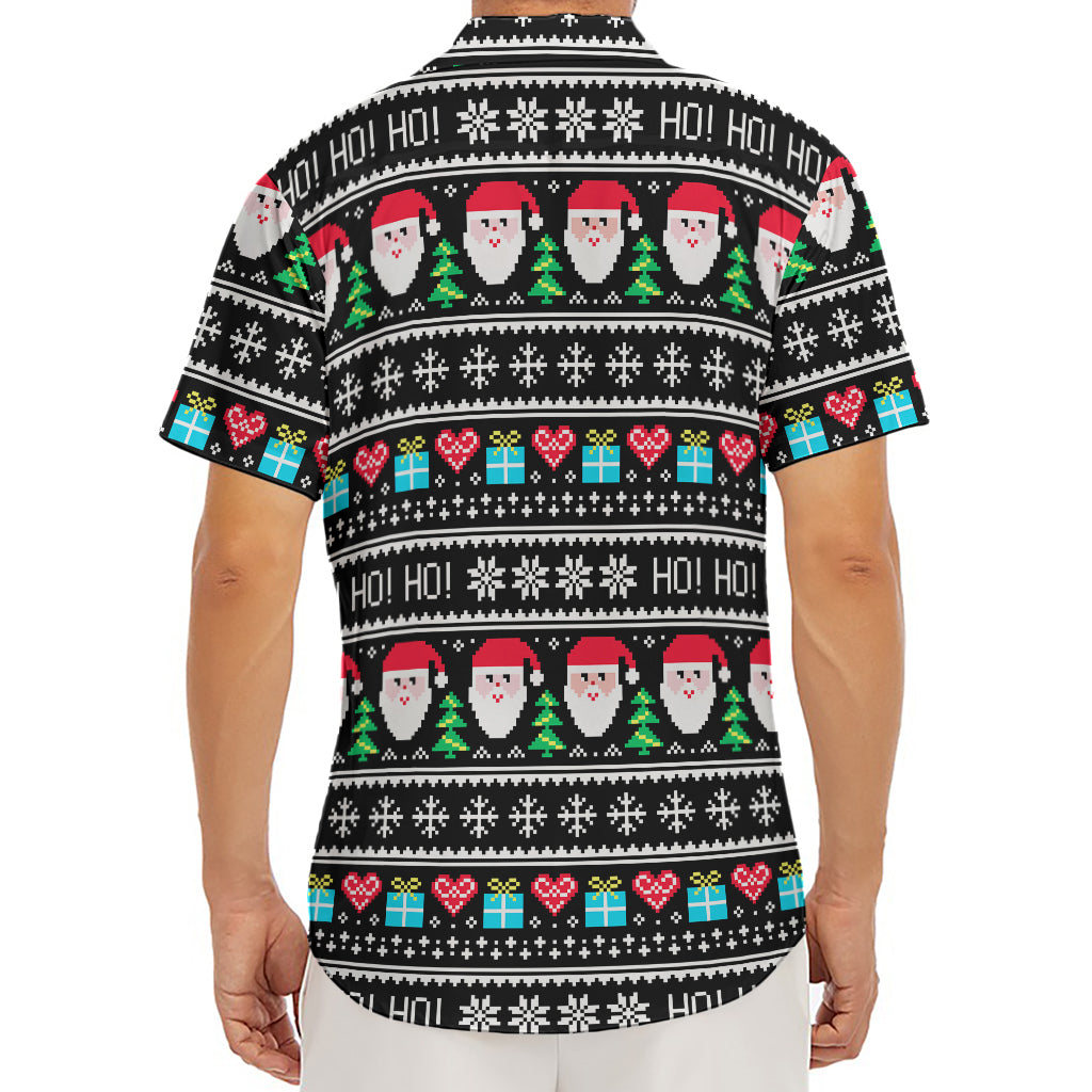 Pixel Christmas Santa Claus Print Men's Deep V-Neck Shirt