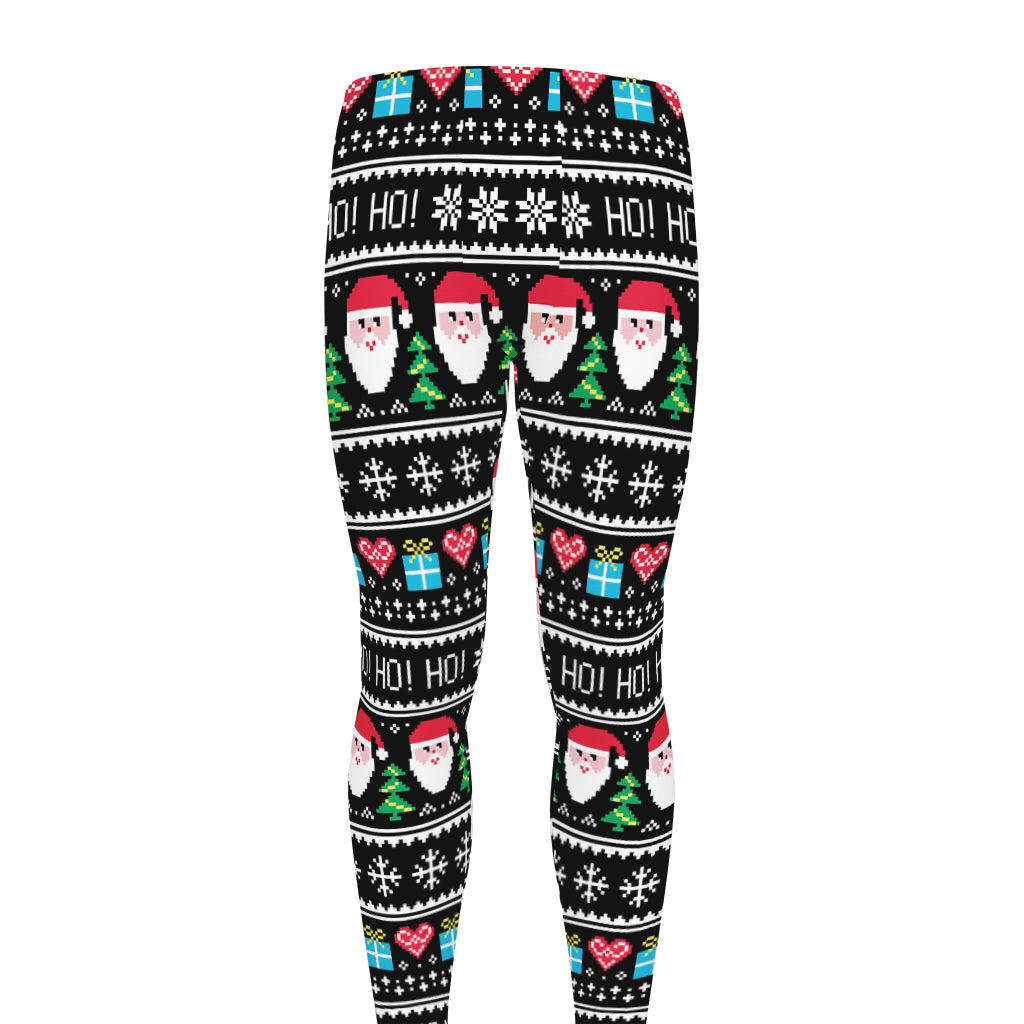 Pixel Christmas Santa Claus Print Men's leggings