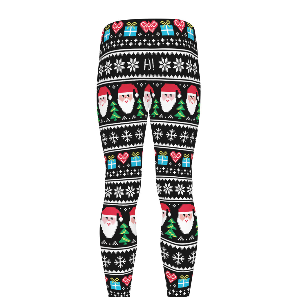 Pixel Christmas Santa Claus Print Men's leggings