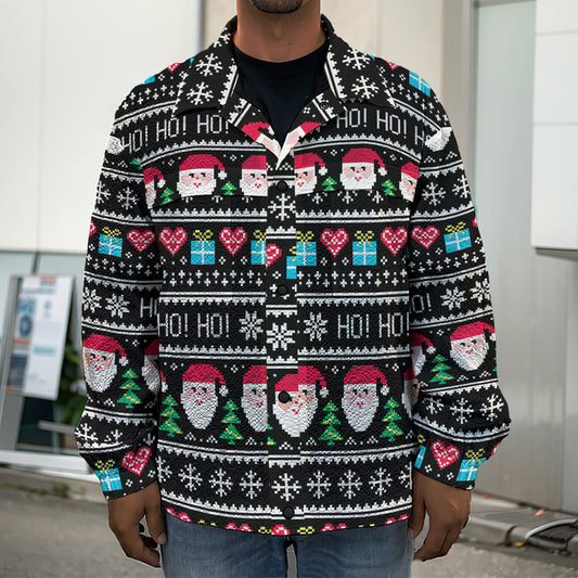 Pixel Christmas Santa Claus Print Men's Shirt Jacket