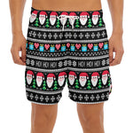 Pixel Christmas Santa Claus Print Men's Split Running Shorts