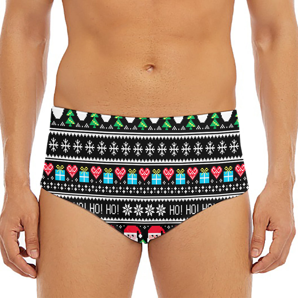 Pixel Christmas Santa Claus Print Men's Triangle Swim Briefs