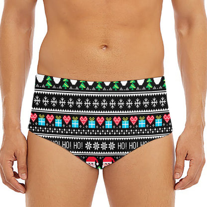 Pixel Christmas Santa Claus Print Men's Triangle Swim Briefs