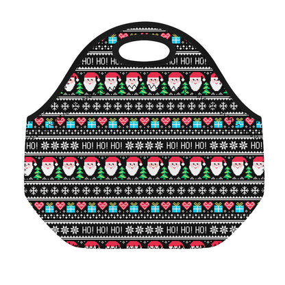Pixel Christmas Santa Claus Print Neoprene Lunch Bag