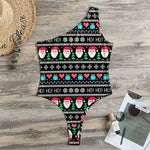 Pixel Christmas Santa Claus Print One Shoulder Bodysuit