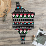 Pixel Christmas Santa Claus Print One Shoulder Bodysuit