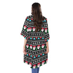 Pixel Christmas Santa Claus Print Open Front Beach Cover Up