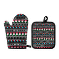 Pixel Christmas Santa Claus Print Oven Mitt And Pot Holder Set