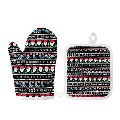 Pixel Christmas Santa Claus Print Oven Mitt And Pot Holder Set