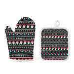 Pixel Christmas Santa Claus Print Oven Mitt And Pot Holder Set