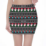 Pixel Christmas Santa Claus Print Pencil Mini Skirt