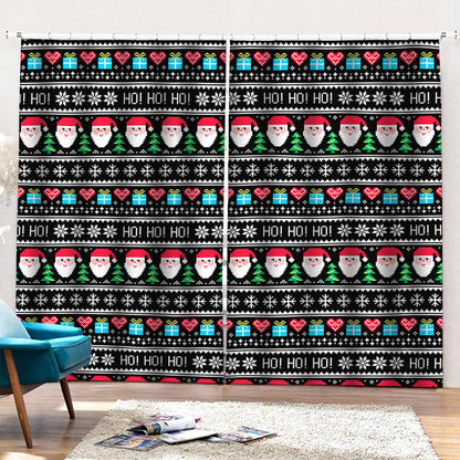 Pixel Christmas Santa Claus Print Pencil Pleat Curtains