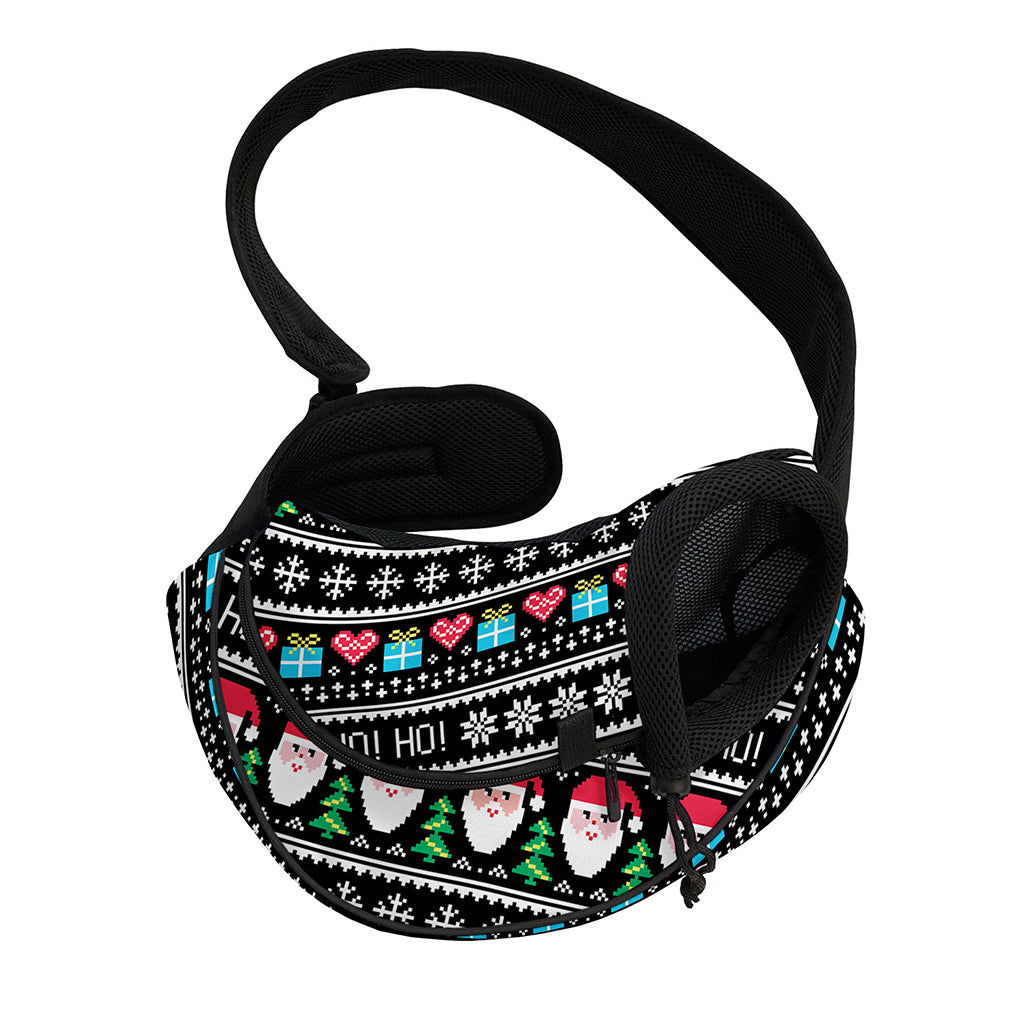 Pixel Christmas Santa Claus Print Pet Sling Carrier