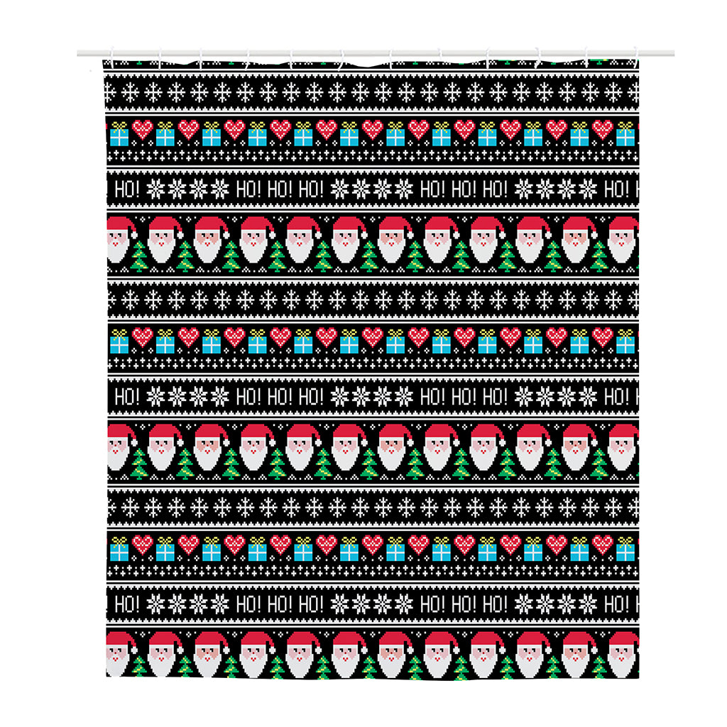 Pixel Christmas Santa Claus Print Polyester Shower Curtain