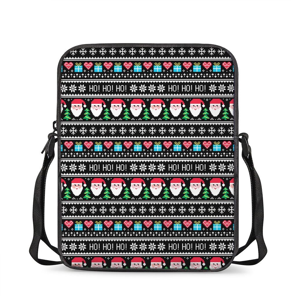 Pixel Christmas Santa Claus Print Rectangular Crossbody Bag