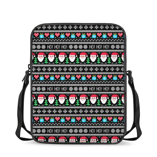 Pixel Christmas Santa Claus Print Rectangular Crossbody Bag