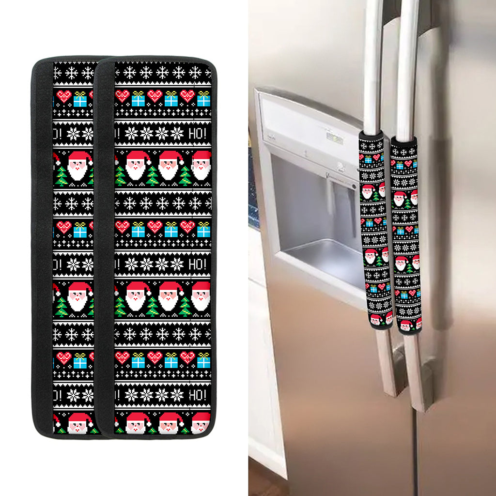 Pixel Christmas Santa Claus Print Refrigerator Handle Covers