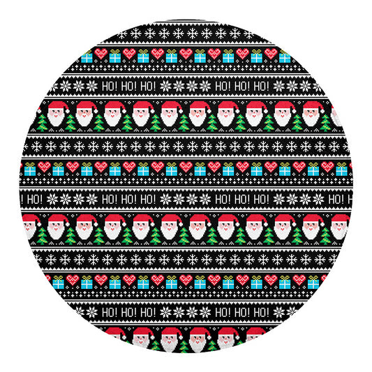 Pixel Christmas Santa Claus Print Round Blanket