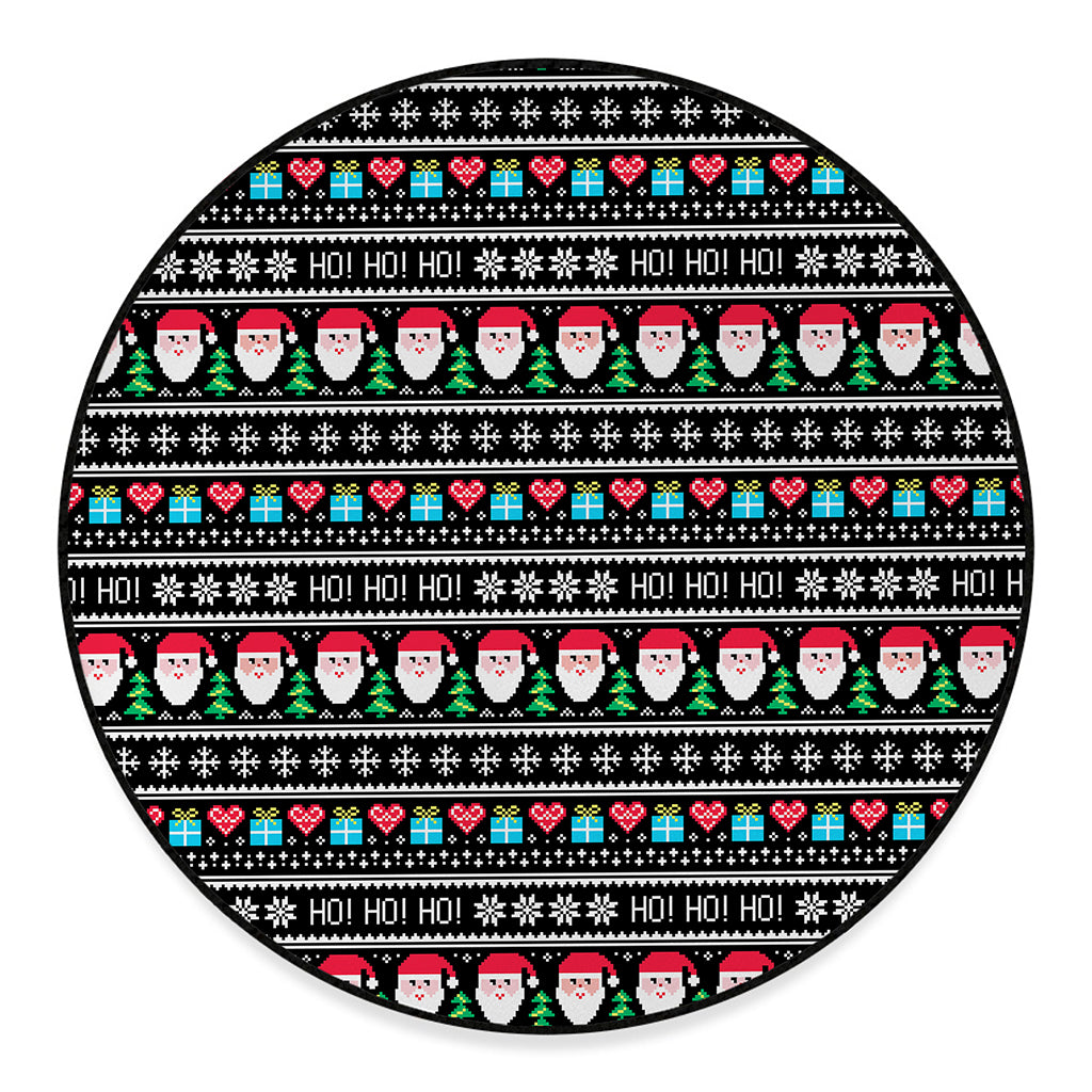 Pixel Christmas Santa Claus Print Round Floor Mat