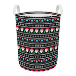 Pixel Christmas Santa Claus Print Round Laundry Basket