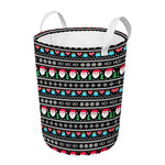 Pixel Christmas Santa Claus Print Round Laundry Basket