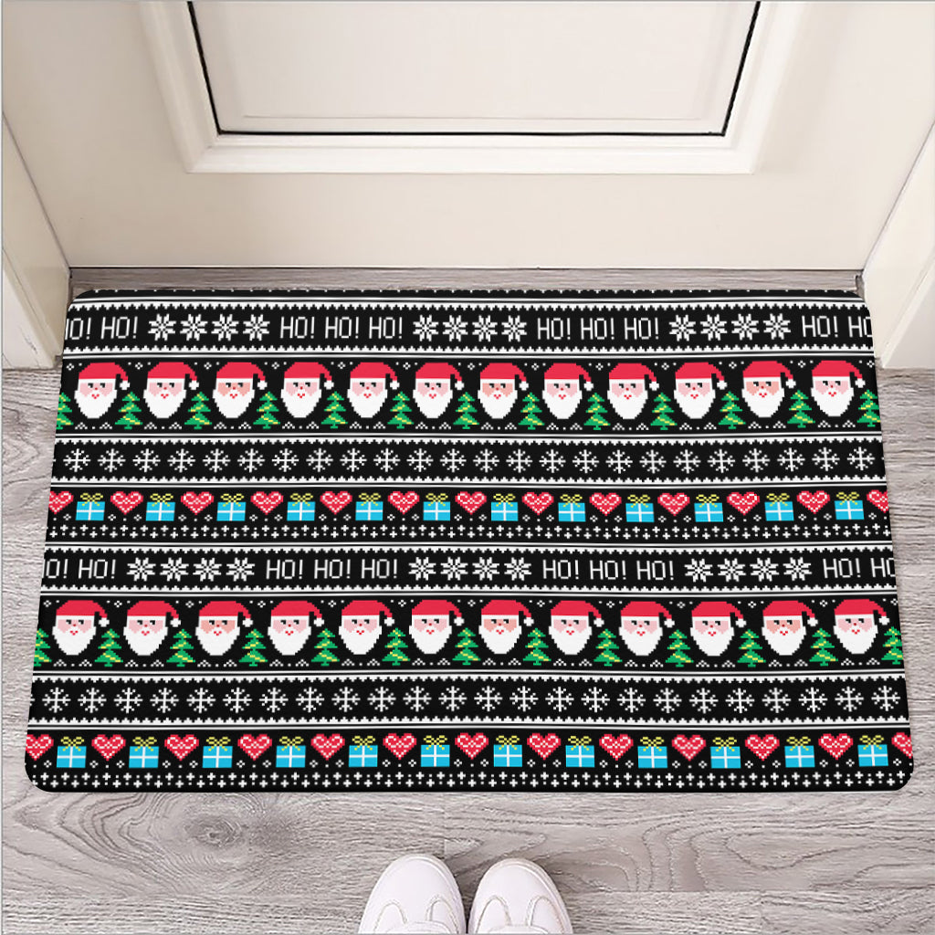 Pixel Christmas Santa Claus Print Rubber Doormat