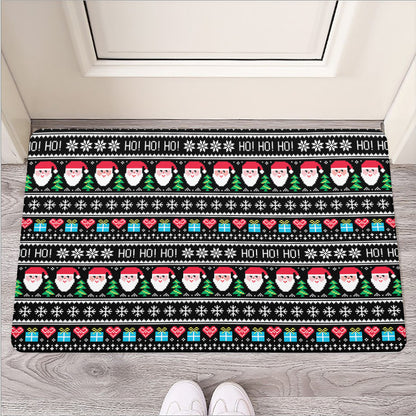 Pixel Christmas Santa Claus Print Rubber Doormat