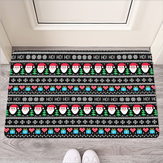 Pixel Christmas Santa Claus Print Rubber Doormat