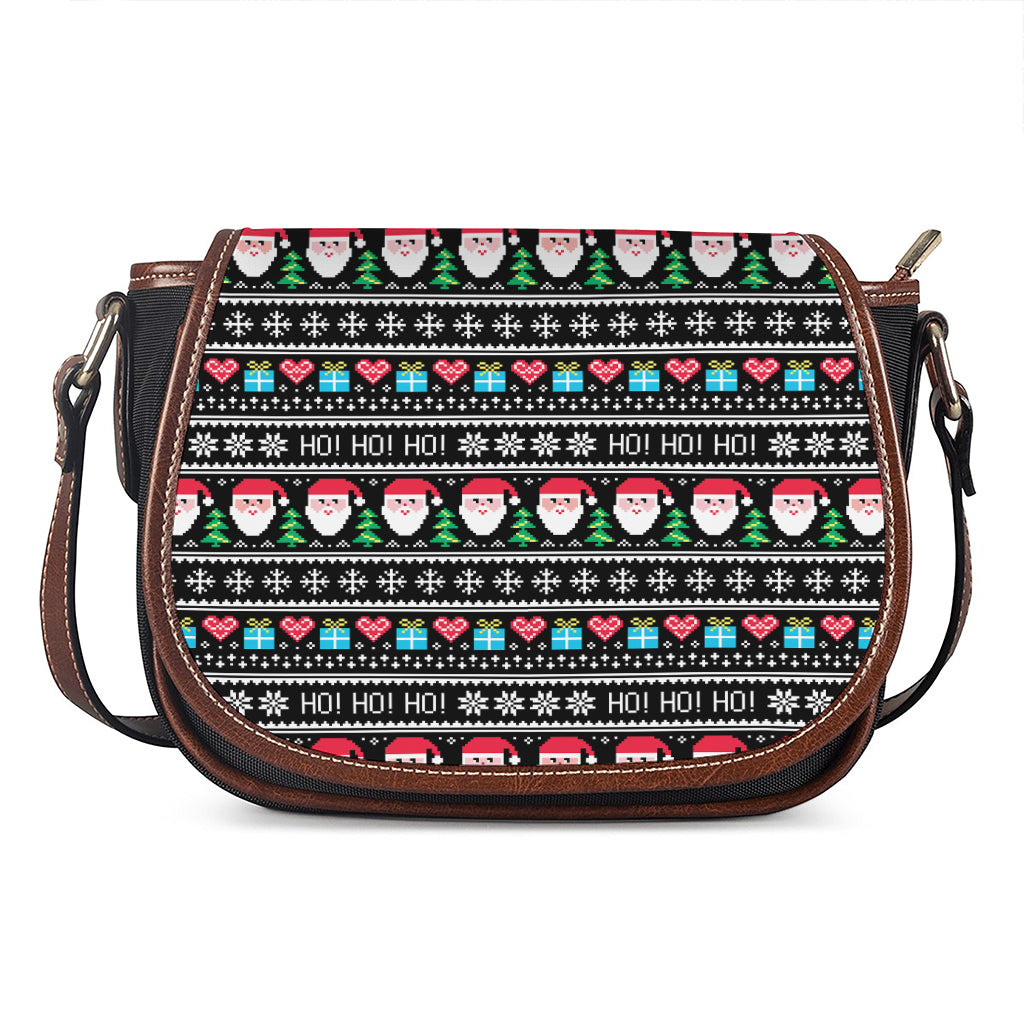 Pixel Christmas Santa Claus Print Saddle Bag