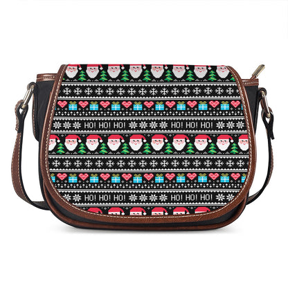 Pixel Christmas Santa Claus Print Saddle Bag