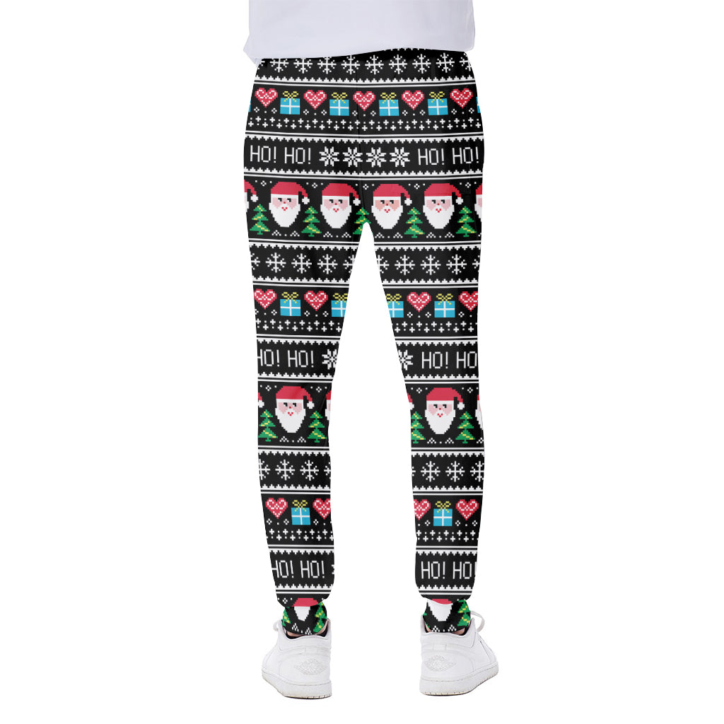 Pixel Christmas Santa Claus Print Scuba Joggers
