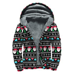 Pixel Christmas Santa Claus Print Sherpa Lined Zip Up Hoodie