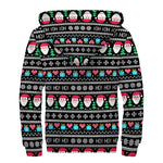 Pixel Christmas Santa Claus Print Sherpa Lined Zip Up Hoodie
