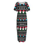 Pixel Christmas Santa Claus Print Short Sleeve Long Nightdress