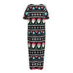 Pixel Christmas Santa Claus Print Short Sleeve Long Nightdress