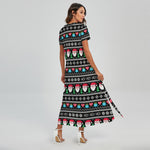 Pixel Christmas Santa Claus Print Short Sleeve Maxi Dress