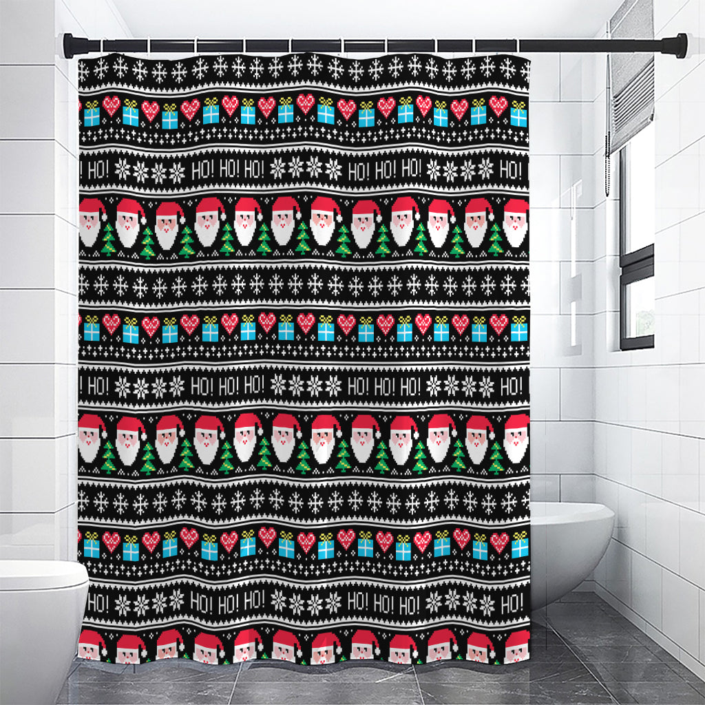 Pixel Christmas Santa Claus Print Shower Curtain
