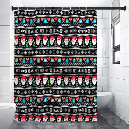 Pixel Christmas Santa Claus Print Shower Curtain