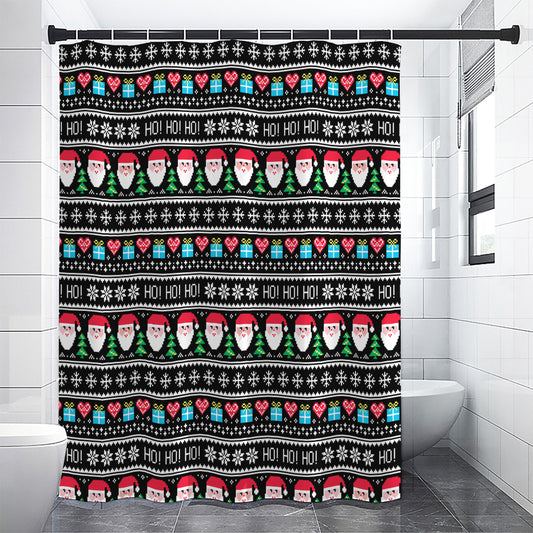 Pixel Christmas Santa Claus Print Shower Curtain