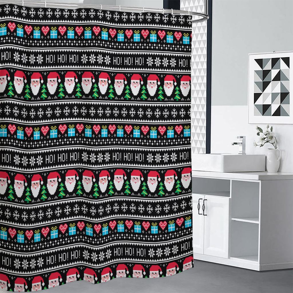 Pixel Christmas Santa Claus Print Shower Curtain