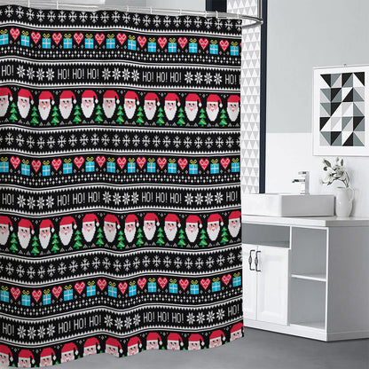 Pixel Christmas Santa Claus Print Shower Curtain