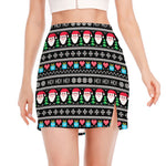 Pixel Christmas Santa Claus Print Side Slit Mini Skirt