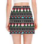 Pixel Christmas Santa Claus Print Side Slit Mini Skirt