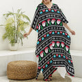 Pixel Christmas Santa Claus Print Silk V-Neck Kaftan Dress